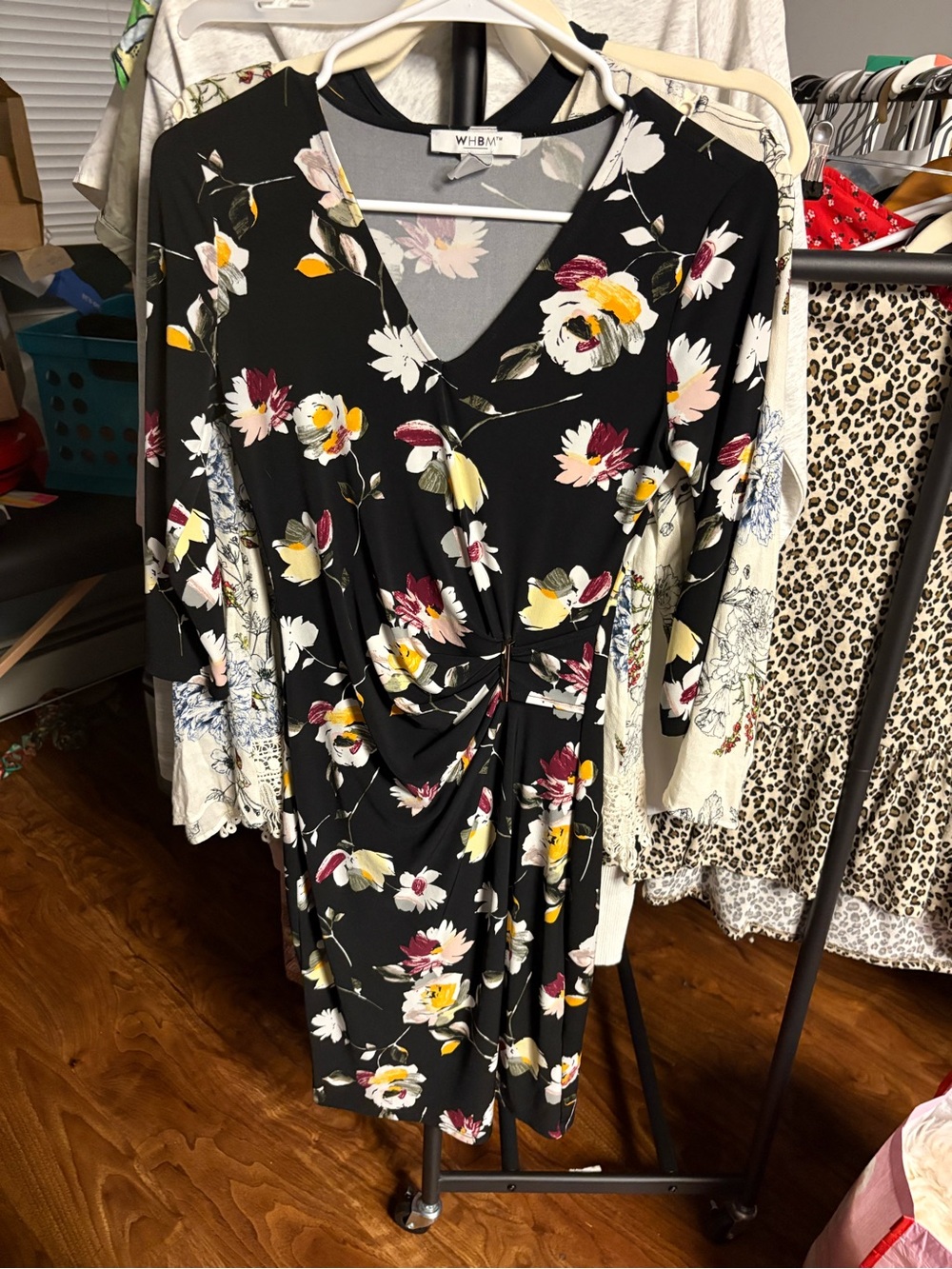 White House Black Market Floral Faux-Wrap Matte Jersey Dress size 00